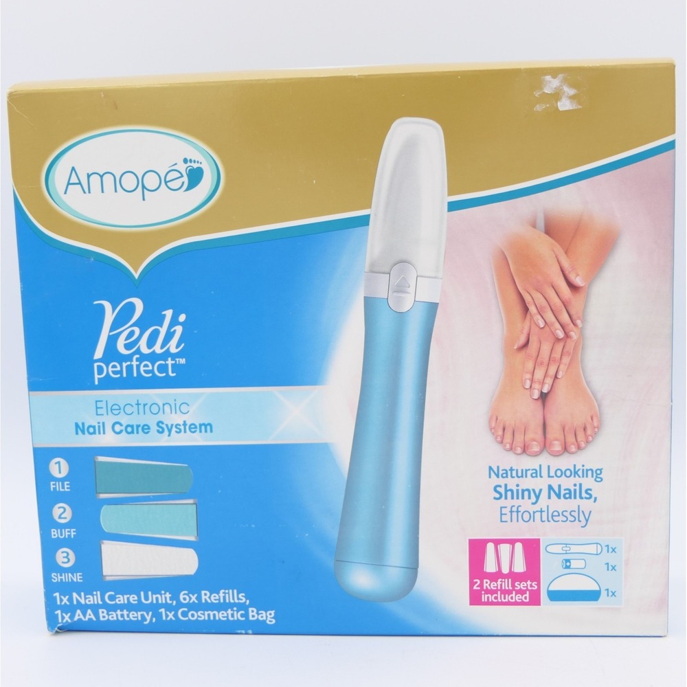 Amope Pedi Perfect Electronic Nail Care System 6 Refills, Battery, Cosmetic Bag
